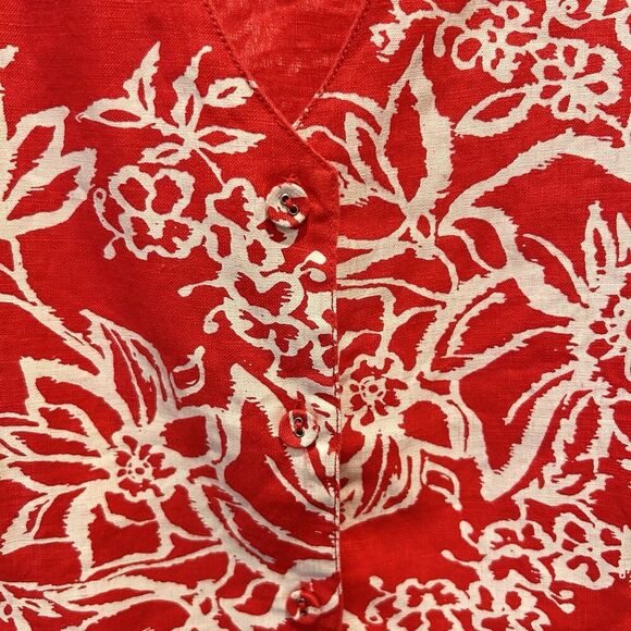 Orvis Pink White Floral 100% Linen Sleeveless Button Down Vest Top Size XL‎ - Picture 3 of 8
